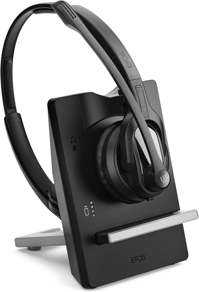 EPOS Impact D 30 Phone - Wireless DECT Dual Ear Headset for Connection to a Desk Phone, Black