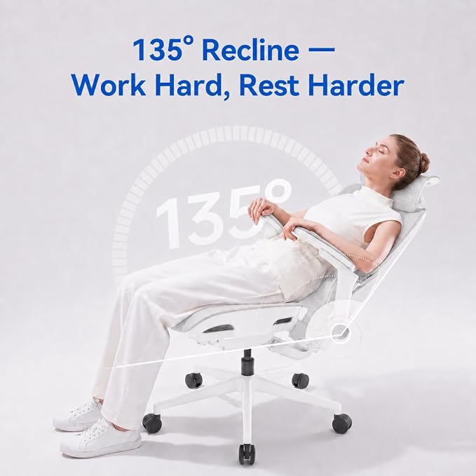 SIHOO B300 PRO Comfy Ergonomic Office Chair Without FOOTREST, White | Mesh Computer Chair with 360° FILP-up 6D Armrests, 135° Reclining, Breathable Desk Chair for Home Office, Holds 300 LBS