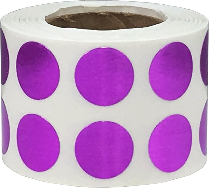 Metallic Purple Circle Dot Stickers, 1/2" Inch, 1000 Labels per Roll - Ideal for Organizing, Decorating, Labeling and Crafting in Homes, Schools, and Office Use