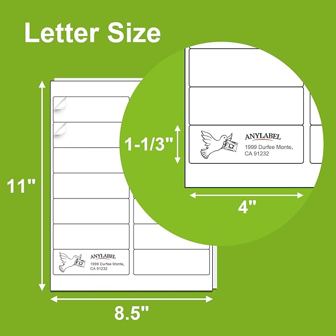 14 Per Page Mailing Labels 1-1/3" x 4" Shipping Address Sticker Paper for Laser & Inkjet Printer, 4” x 1.33" 14 up Label (100 Sheets, 1400 Labels)