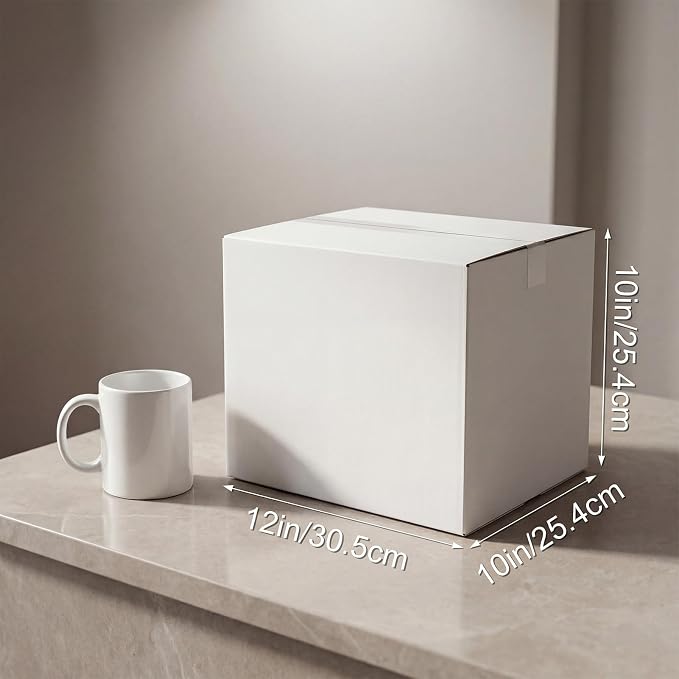 CRUGLA 12x10x10 Shipping Boxes 10 Pack, White Corrugated Cardboard Boxes with Side-Lock and Pre-Applied Double-Sided Tape, Easy Assemble Packing Mailer Boxes for Small Business Shipping