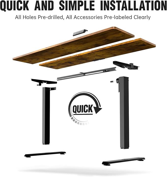 Veken 63×27.6 Inch Large Electric Standing Desk, Gaming Table, Brown | Height Adjustable Sit Stand Up Computer Tables for Home Office, Study , Writing, Suit students, employees and group work