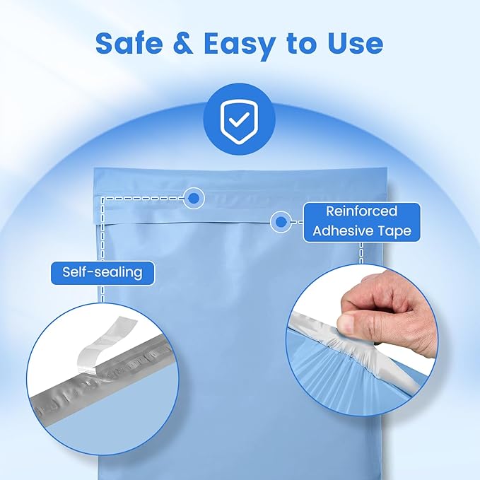 Metronic Poly Mailers 19x24 250Pc Large Shipping Bags for Clothes,Heavy Duty Shipping Envelopes for Small Business,Strong Adhesive Self-Seal Plastic Mailing Bags for ECommerce Packaging, Light Blue