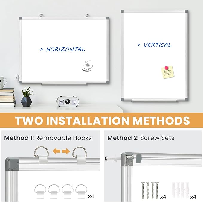 Double Sided Magnetic White Board, 36"x24" Dry Erase Whiteboard for Wall with Aluminum Frame Presentation Board for School, Office and Home