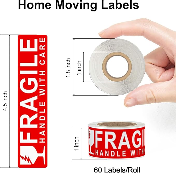 16 Rolls 960 PCS Moving Labels, 1''x4.5'' Color Coded Stickers | 16-Design Pre-Printed Moving Stickers, with Fragile + Blank Customizable Labels, for Home/Apartment, Avoid Rough Surfaces
