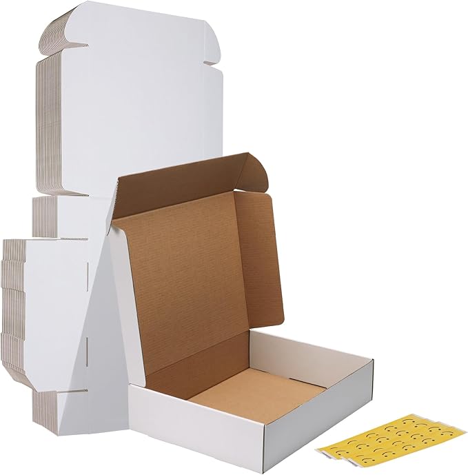 HORLIMER 13x10x3 Shipping Boxes Set of 20, White Corrugated Cardboard Mailer Box for Packing Small Business