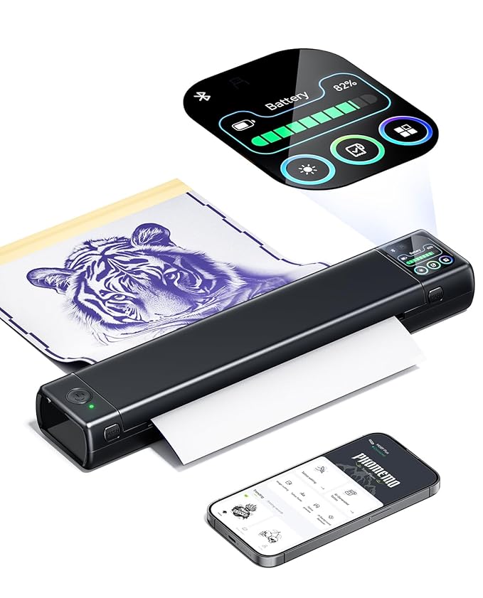 Phomemo M08F Plus Tattoo Stencil Printer with Touchscreen, Bluetooth Tattoo Printer Machine with 10pcs Premium Transfer Paper, Compatible with Phone/Tablet/PC, Tattoo Supplies for Tattoo Artists