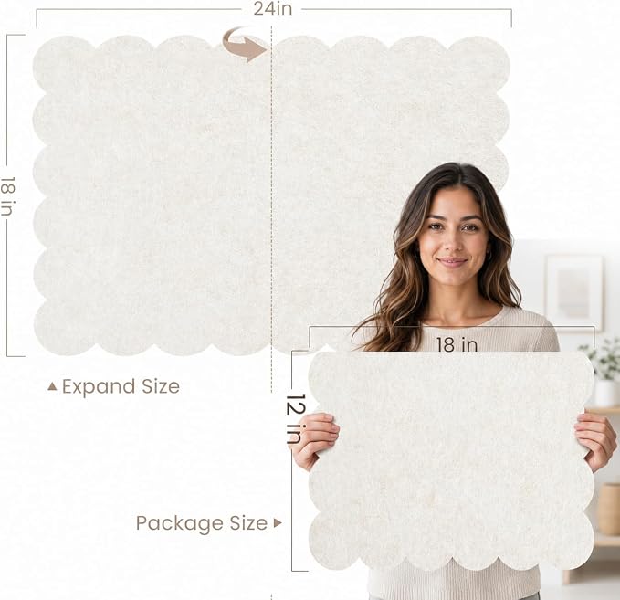 Scalloped Felt Bulletin Board 24 x 18 Inches (Warm Beige) | Decorative Wall Pin Board for Dorm, College & Bedroom, Memo Board for Photos, Notes & Study Display