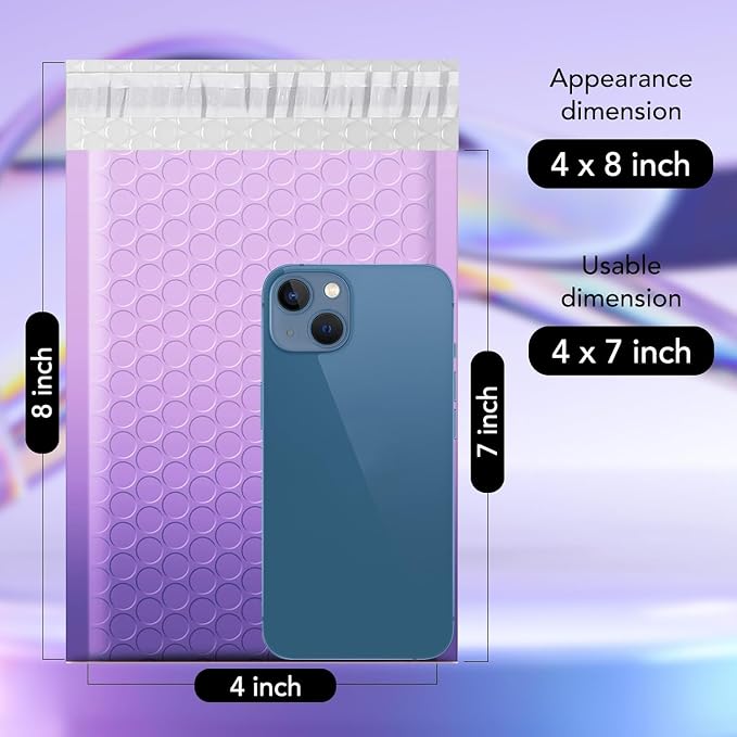 Fuxury 4x8 Bubble Mailer 800 Pack Gradient Purple Cute Bubble Envelopes | Opaque Strong Adhesion Pattern Padded Mailing Envelopes for Shipping Jewelry,Makeup,Trading Cards #000 Bubble Padded Mailer