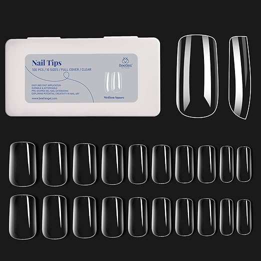 Beetles Medium Square Nail Tips, 500Pcs Nail Kit Medium Square Pre Shaped Clear Full Cover False Nails for Gel Art Polish Soak Off Lamp Nail Extensions Acrylic Press on Nail Tips