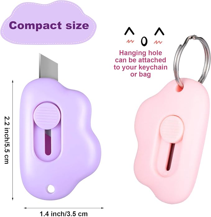 Zonon 6 Pieces Mini Cloud Letter Opener Retractable, Small Cute Box Cutter Keychain, Tiny Utility Retractable Knives Letter Opener for Envelope Package Carton Portable Key Chain Hole Slitter School