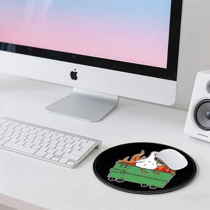 Gctriki Funny Goose Mouse Pad - 8.6 Inch Round Non-Slip Office Desk Mat, Cute Humorous Gift for Coworkers Boss, Premium Stitched Washable Mousepad for Computer Laptop Office Desk Accessories