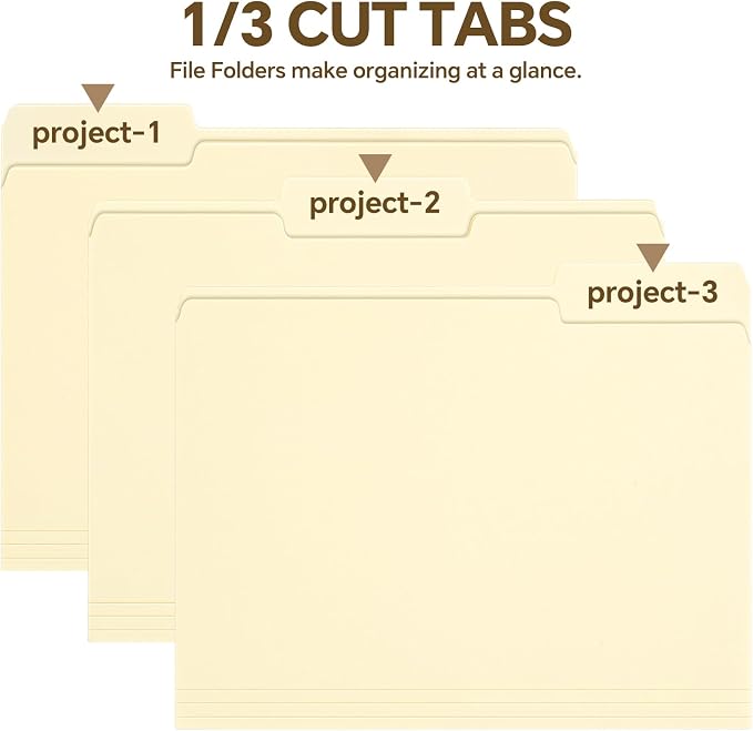 File Folders,100 Pack Manilla Folders 8.5x11,1/3 Cut Tabs Manila File Folders Letter Size for Easy Labeling and Organization,Vanilla Folders Great for Documents Home School Classroom Office Supplies