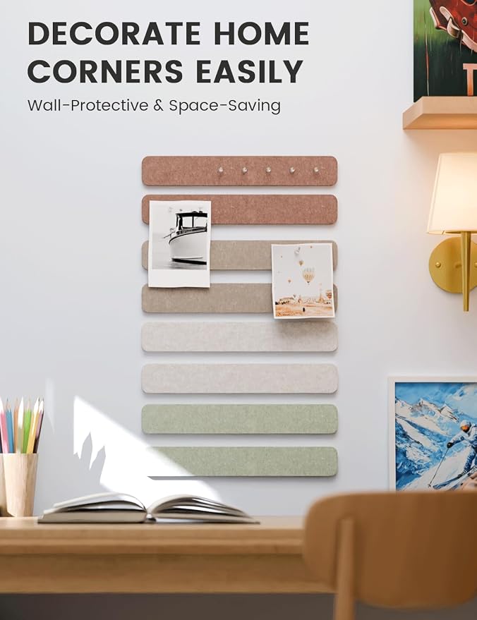 Fluxynara 13" x 2" Felt Wall Panels, Boho | 8-Pack Includes 50 Push Pins and Adhesive Tabs for Photos, Notes and Decor in Bedroom Doors, Home Office or Studios