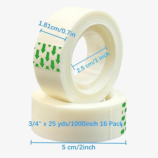 16 Rolls Invisible Tape 0.7 in x 1000 Inches 1 inch Core, for Office, Home, School