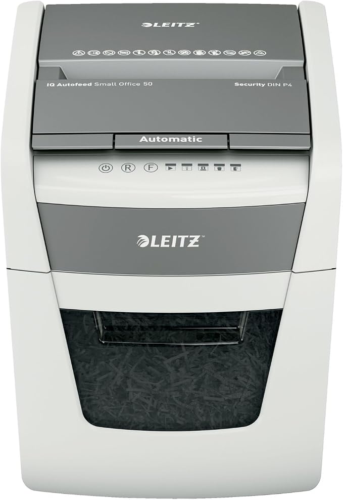 Leitz IQ Paper Shredder, Cross Cut, 50 Sheet, 5 Gallon Bin, P4 Security, Autofeed, Anti-Jam, Home Office (170008)