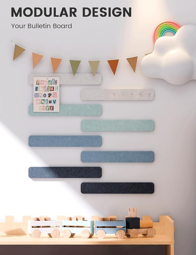 Fluxynara 13" x 2" Felt Wall Panels, Ocean Gradient | 8-Pack Includes 50 Push Pins and Adhesive Tabs for Photos, Notes and Decor in Bedroom Doors, Home Office or Studios