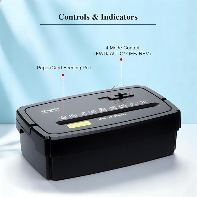 Wingwise 10 Sheets Paper Shredder for Home Office | P-4, 5 Mins Runtime, 4 gal