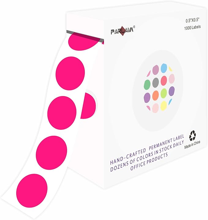 PARLAIM 0.5 Inch Round Dot Stickers,1000 Labels per Dispenser Box，1/2" Diameter for Target Shooting and Crafts, Fluorescent Pink