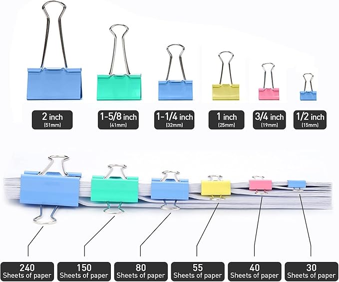 Mini Binder Clips, 120 Pack, 5/8 Inch, Color, Standard 15mm, Micro Paper Clips, Fold Clamp, Capacity 0.23 Inch, Office and School Supplies