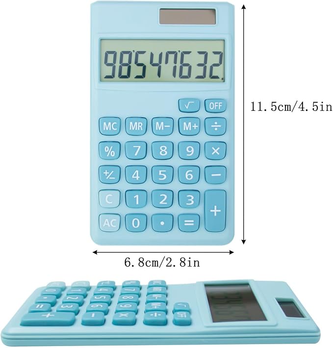 Basic Standard Calculators Small Digital Desktop Calculator with 8-Digit LCD Display, Battery Solar Power Smart Calculator Pocket Size for Kids for Home School (Blue 2pcs)