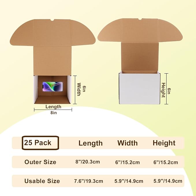 WIFTREY 8x6x6 inches White Shipping Boxes set of 25, Small Corrugated Cardboard Box for Packaging Small Business, Mailing, Moving
