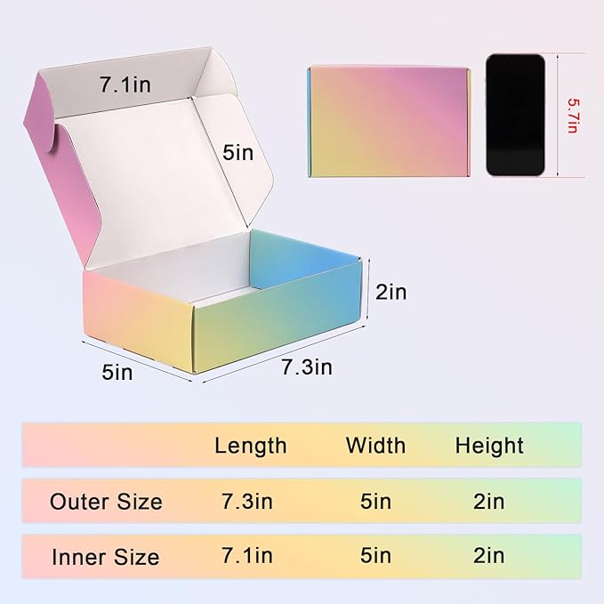 7x5x2 Shipping Boxes Small, 45 Pack Colorful Corrugated Cardboard Mailer Box for Small Business, Mailing, Packaging