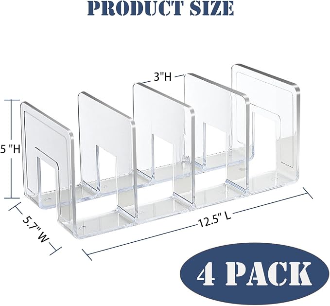 4 Pack Clear Acrylic File Organizer, Purse Organizer, File Sorter Desktop File Folder Organizer for Book, Envelopes, Mail, Document, Notebook, Office Supplies, Handbag