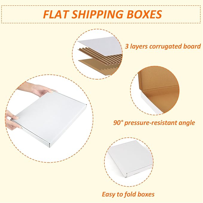 HORLIMER 12x9x1 inches Shipping Boxes Set of 25, White Corrugated Cardboard Box Literature Mailer