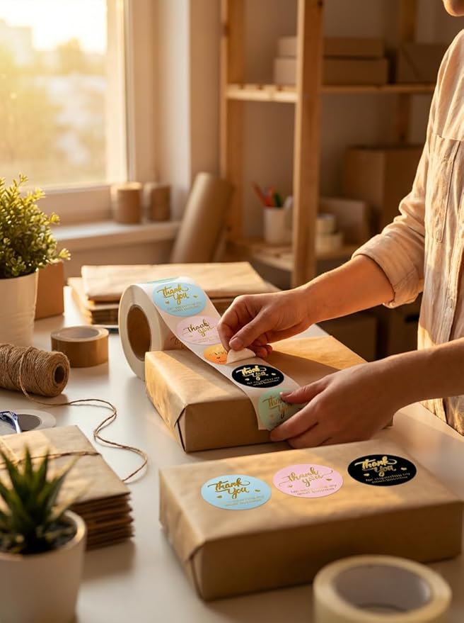800 Thank You Stickers – 1.5" Round Labels (5 Designs, Multicolor) for Small Business, Packaging, Envelopes, Gift Bags, Bakery, Party Favors – Self-Adhesive Waterproof Thank You Sticker Roll