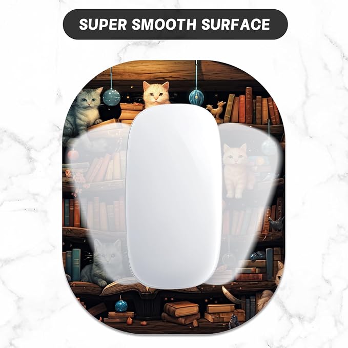 Small Mouse Pad, 6 x 7 Inch, Oval Mini Mouse Pad with Non-Slip Rubber Base for Laptop Wireless Mouse Keyboard Tray Mousepad, Cat on the Shelf