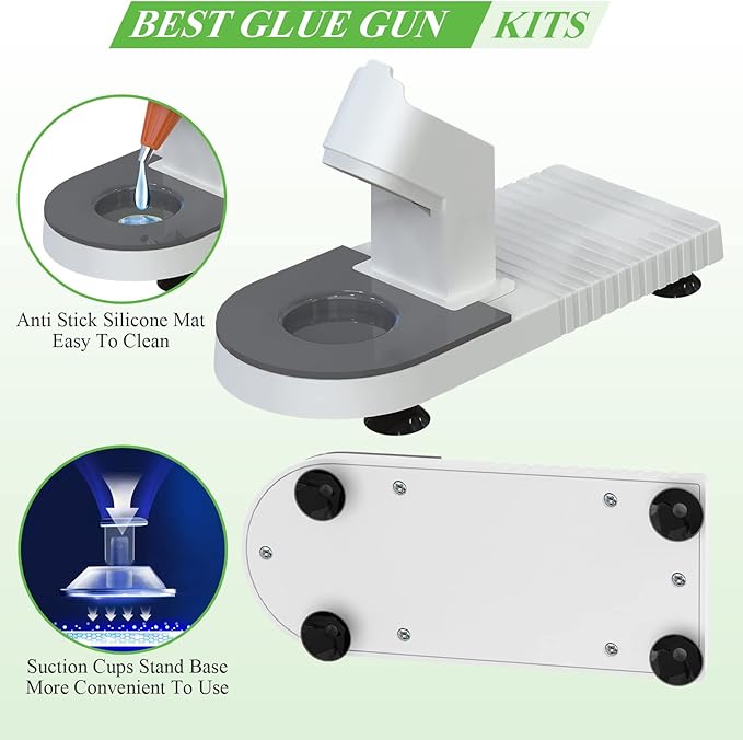 Hot Glue Gun Kit, MONVICT 40W Mini Glue Gun with Fine Tip & 30 Glue Sticks, Suction Cups Stand & Anti Stick Silicone Mat, On/Off Switch Design for DIY, Crafts, Home School Project…