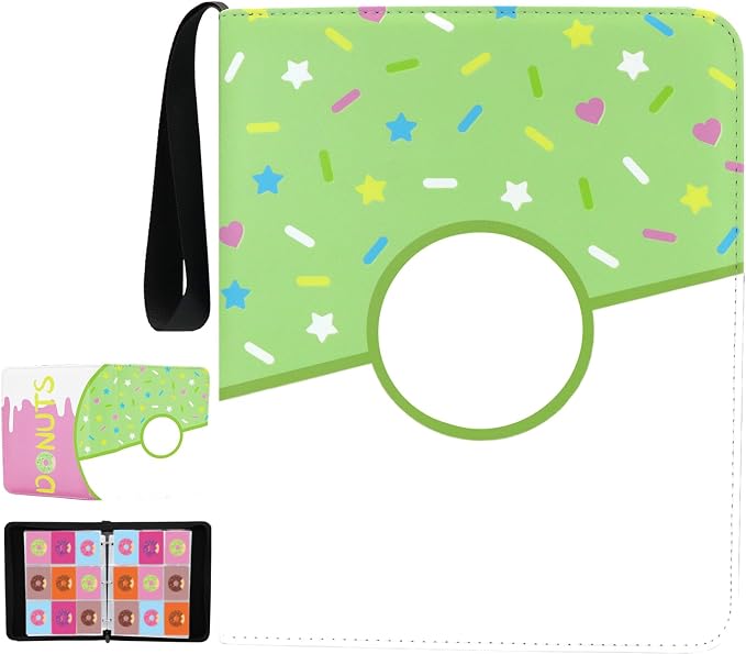 9 Pocket Card Binder 900 Card Holder Album, Green Donut Trading Cards Holder Zipper Binder for Girl Teen Collection (Green Donut, 900 Pocket)