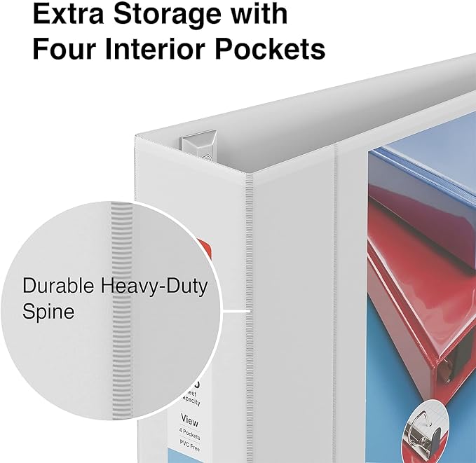 Staples Heavy-Duty 4-Inch D-Ring View Binder, White – Extra Large Capacity 3-Ring Binder for Office & School