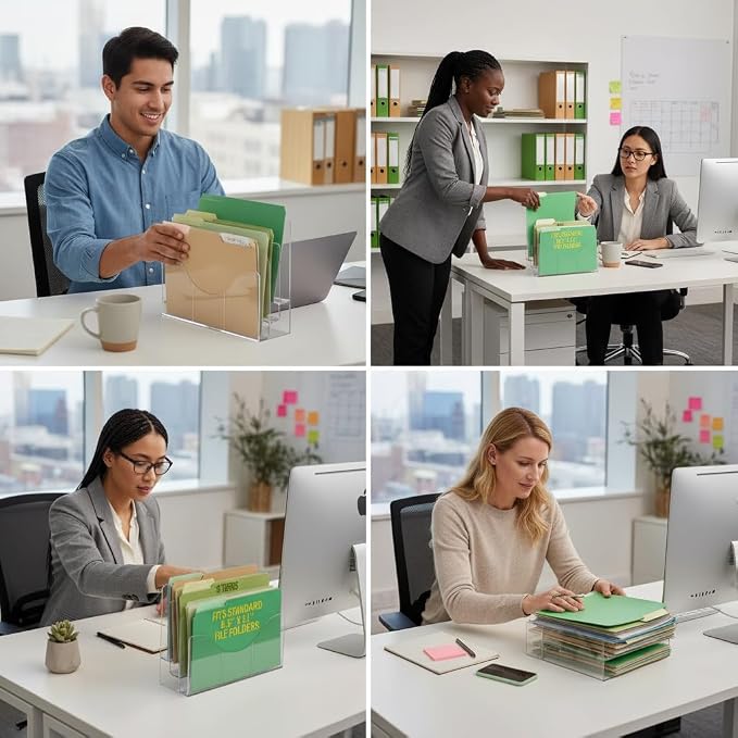 Azar Displays 250099 Three Tier File and Brochure Desktop Wall Organizer Holder with Dividers, Brochure Display Stand, Acrylic File Holder, Clear, 8.5" x 11"