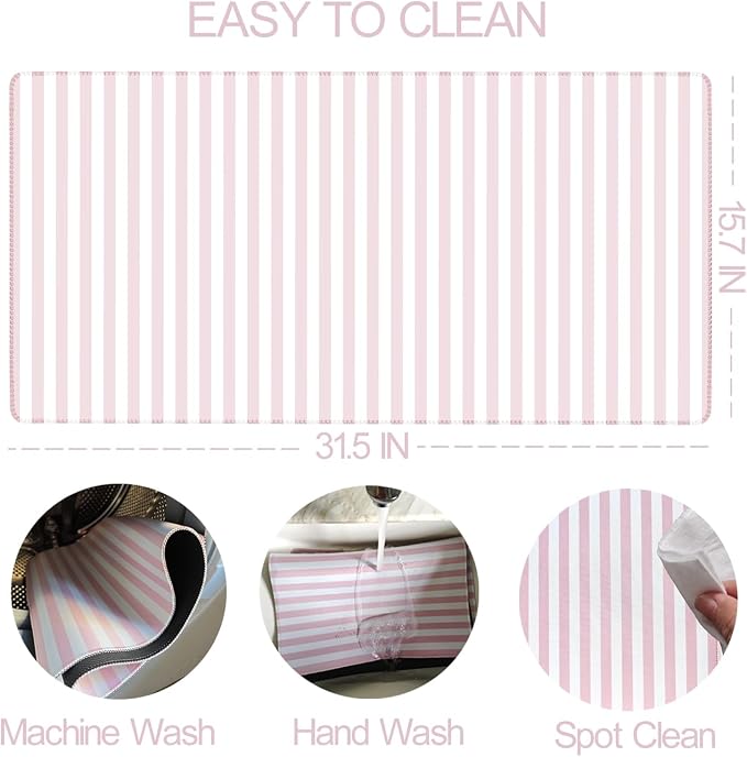 Light Pink Striped Desk Mat Cute Pastel XXL Large Gaming Mouse Pad Desk Pad Kawaii Cozy Aesthetic Keyboard Laptop Computer Mat Home Office Decor for Women