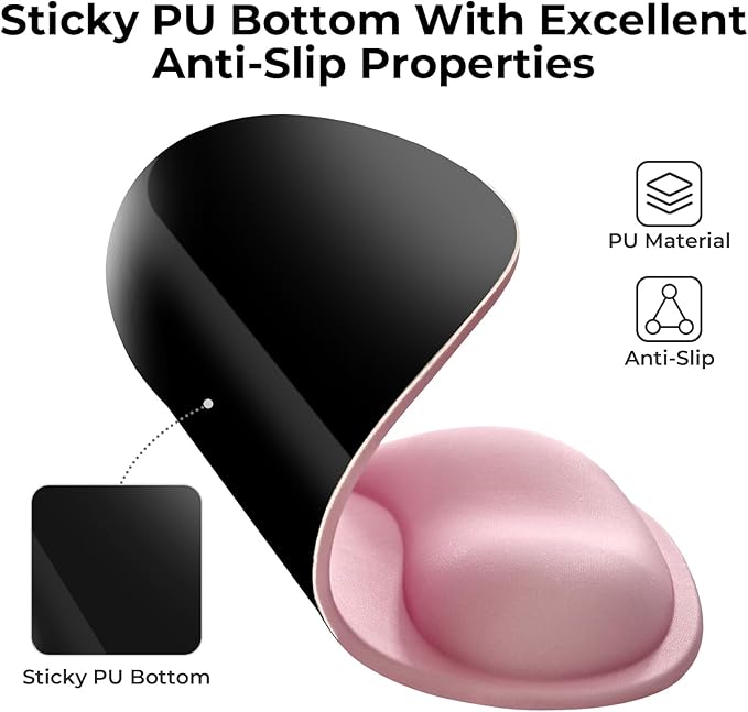 EooCoo Ergonomic Pink Mouse Pad with Gel Wrist Rest Support Middle Concave Design, Relieve Wrist Pain Mousepad, Wrist-Contoured Design for Carpal Tunnel Syndrome, Office Desk Accessories for Women