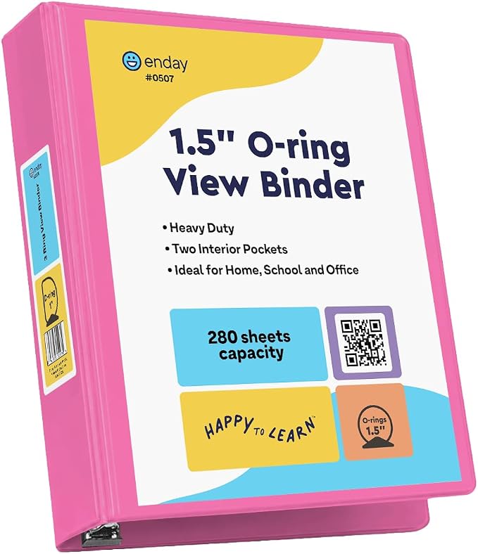 Enday 3 Ring Binder 1.5 Inch, Pink Heavy Duty Three Ring Binder, 325 Sheets Capacity - 1.5 Inch Binder for Home School and Office