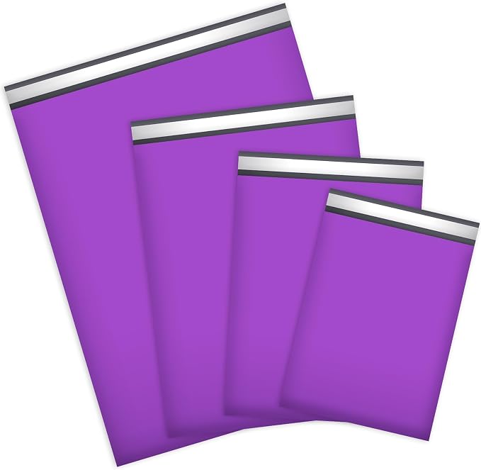 UCGOU 100 Pack Not Padded Purple Poly Mailers Variety Pack, 10x13 Inch & 12x15.5 Inch & 14.5x19 Inch &19x24 Inch Mailing Bags, Self-sealing Adhesive Mailers Assorted Sizes for Small Business