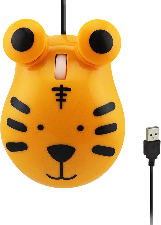 Sokelinn-six Wired Cute Mouse, USB Wired Mause for Kids with Lovely Cartoon Shaped, 1600PDI 3 Buttons Ergonomic Mini Mice for PC Laptop Desktop (Orange Tiger)