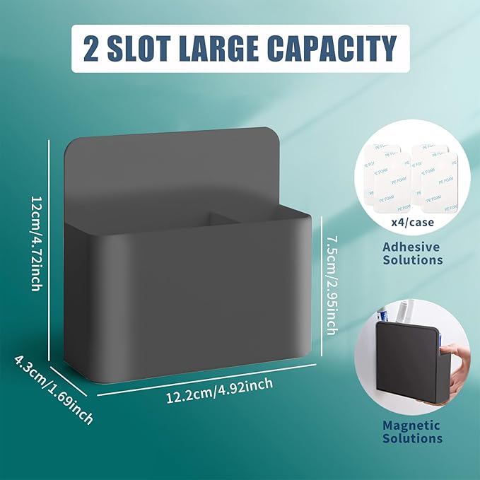 2 Pcs Magnetic Marker Holder Dry Erase Marker Holder Wall Mount Self Adhesive Pen Holder Magnetic Marker Cup Holders for Whiteboard, Fridge, Home Office School (Black