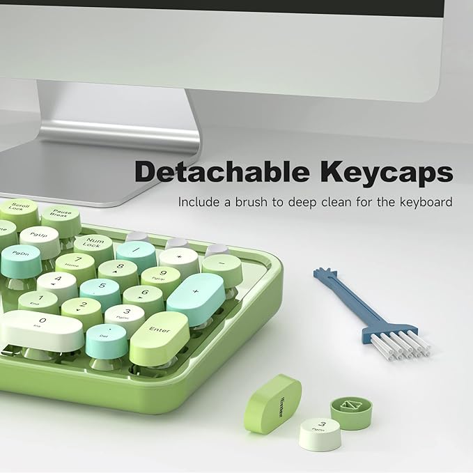 Computer Keyboard Wired, Plug and Play USB Retro Round Typewriter Keyboard, Full Size Wired Keyboard with Foldable Stands for Laptop and Office PC