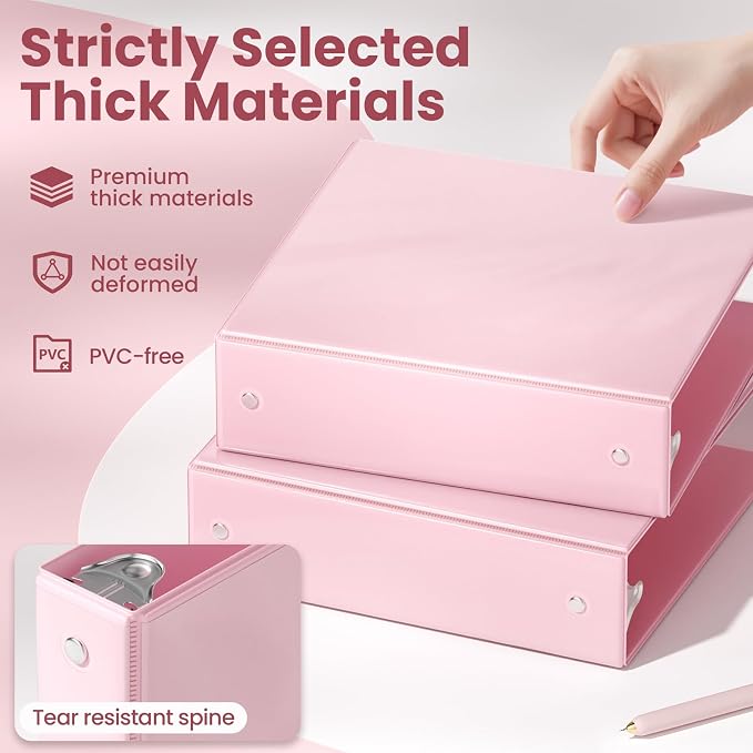 SUNEE 2 Inch Binders 3 Ring 6 Pack, Clear View Three Ring 2" Binders PVC-Free (Fit 8.5x11 Inches) for School or Office Supplies, Pastel 6 Colors