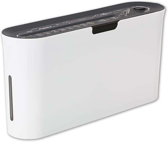 Asmix B08W Paper Shredder for Home use Office, White Compact Design, 2 Sheet Crosscut Paper, 10 Mins Running Time 14.7" × 7.2" × 3.7"