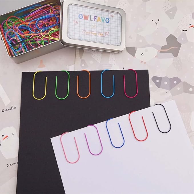 OWLFAVO 100pcs 2 inch Jumbo Paper Clips with Storage Box, 10 Colors, Funny Cute Paperclips Bookmarks Planner Clips for Fun Office Supplies School Gifts Wedding Decoration