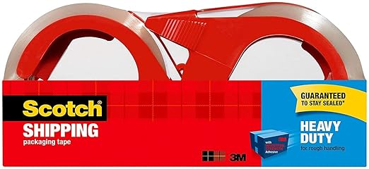 Scotch Heavy Duty Shipping Packing Tape, Clear, Shipping and Packaging Supplies, 1.88 in. x 54.6 yd., 2 Tape Rolls with 2 Dispensers