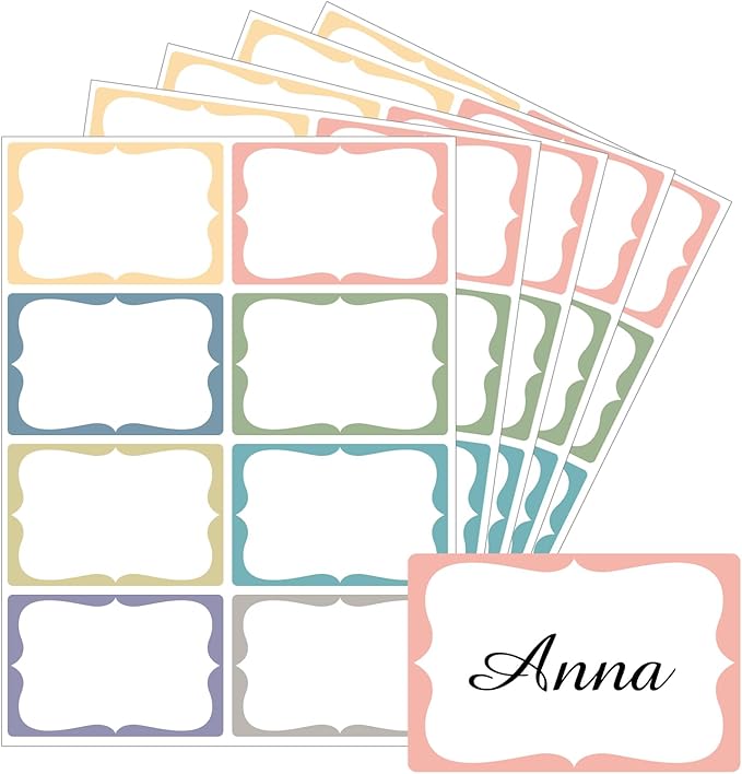 Starboling Name Tag Stickers, 200 Pcs 3"x2" Multicolor Plain Labels With Colorful Border for Office, Meeting, School and Home
