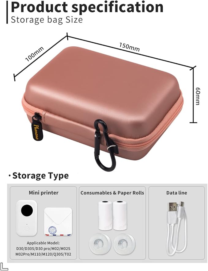 Phomemo Label Printer Case Hard Carry Case Compatible D30/Q30S/T02/M110 Label Printer, Label Maker Labeler Storage Holder,Pink