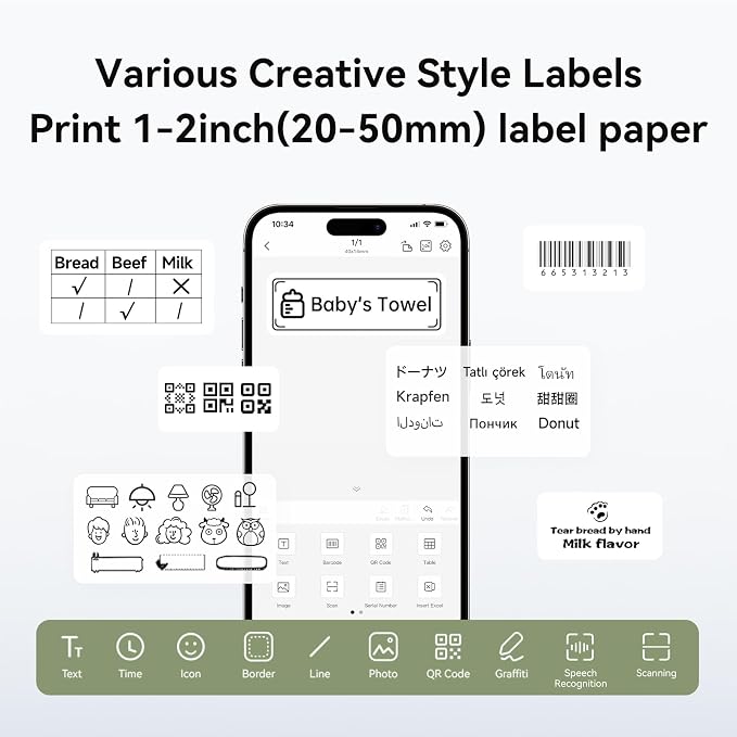 NIIMBOT B1 Label Maker Machine with Tape for Home and School, Green White | 2 Inch Portable Label Printer Bluetooth Thermal Sticker Printer for Small Business Labeling, Compatible with Phones & PC