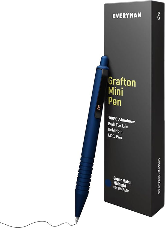 Everyman Midnight Super Matte Mini Click Pen | Compact Refillable 0.7mm Gel Pen with Premium Grip | Pocket-Size Metal EDC Pen for Travel, Office, Journaling & Everyday Writing